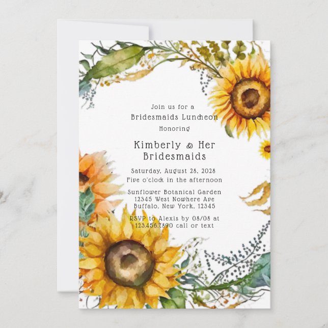 Convites Linda Queda de Bridesmaids Sunflower Luncheids (Frente)