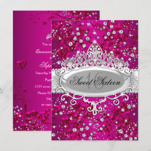 Convites Linda Tiara Brilho Flores Rosa Sweet 16
