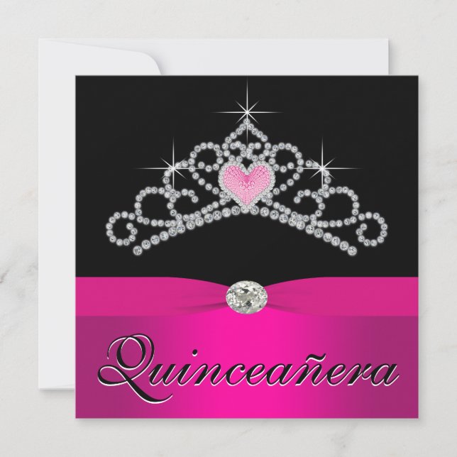 Convites Linda Tiara de Princesa Rosa Quinceanera (Frente)