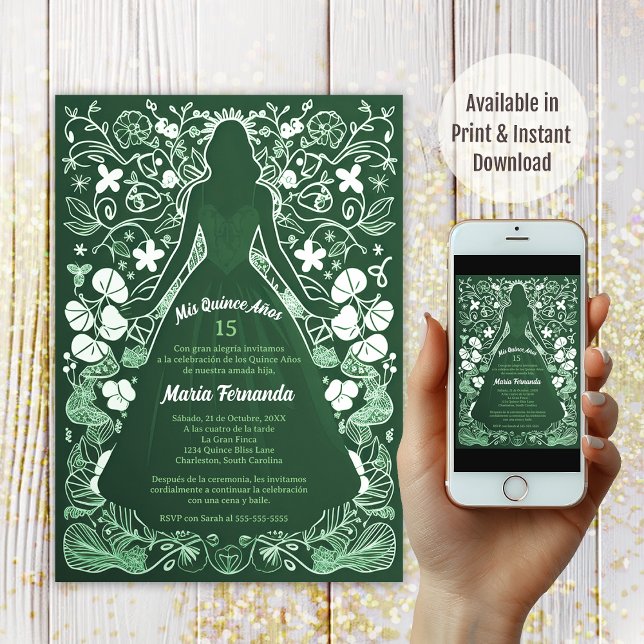 Convites Linda Verde Minha Festa de 15 Anos Festa de Debuta (Criador carregado)
