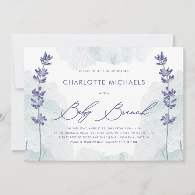 Convites Linda Watercolor com Bonito Script Baby Brunch (Frente)