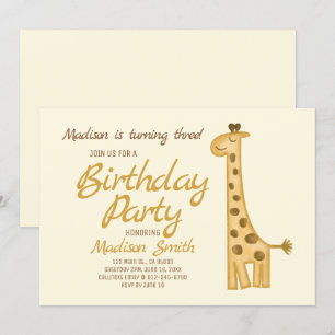 Convites Linda Watercolor Giraffe Aniversário