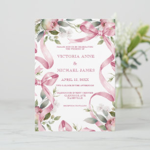 Convites Lindas Fitas Rosa E Casamento Floral.
