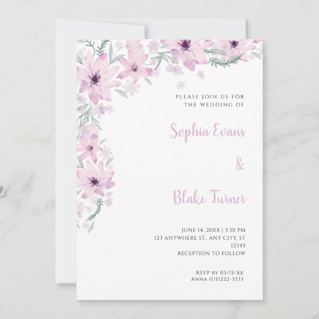 Convites Lindas Flores Cor-de-Rosa Casamento Branco Românti (Frente)