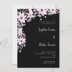 Convites Lindas Flores Cor-de-Rosa Casamento Preto Romântic