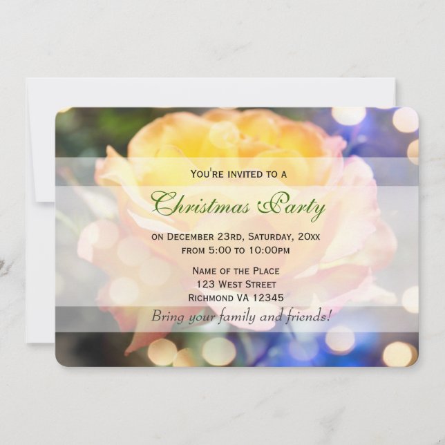 Convites Lindas flores de rosa amarela, festa de Natal (Frente)
