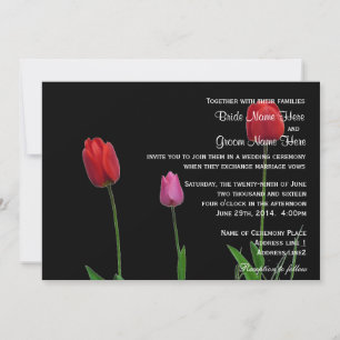 Convites Lindas flores de tulipa vermelhas e roxas casament