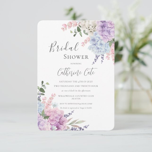 Convites Lindas Hortênsias Chuveiro de Noiva Floral (Em pé/Frente)