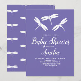 Convites Lindas Libélulas  Roxo Branco Chá de Bebê  