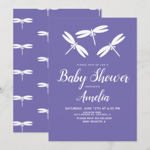 Convites Lindas Libélulas  Roxo Branco Chá de Bebê  