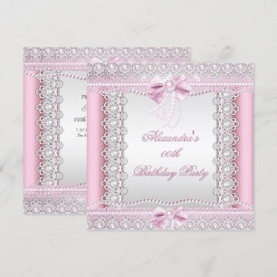 Convites Lindas Pérolas Brancas Rosa com Laço de Renda Fest