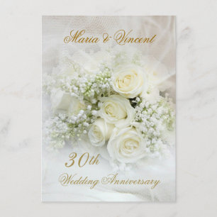 Convites Lindas rosas brancas 30º Aniversário de Casamento
