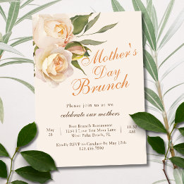 Convites Lindas Rosas Brancas Chic Creme Brunch do Dia das 