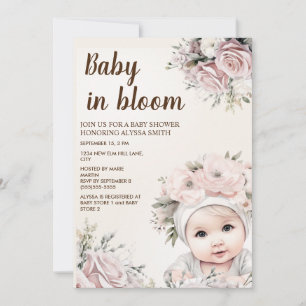 Convites Lindas Rosas Cor-de-Rosa Bebê em Flor Menina Chá d