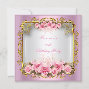 Convites Lindas Rosas Cor-de-Rosa Festa de Aniversário em O