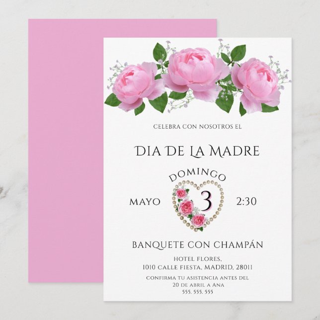 Convites Lindas Rosas Para o Dia das Mães (Frente/Verso)