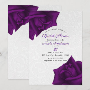 Convites Lindas Rosas Roxas com Textura Branca Chuveiro de 