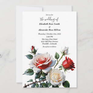 Convites Lindas rosas vermelhas brancas florais casamento