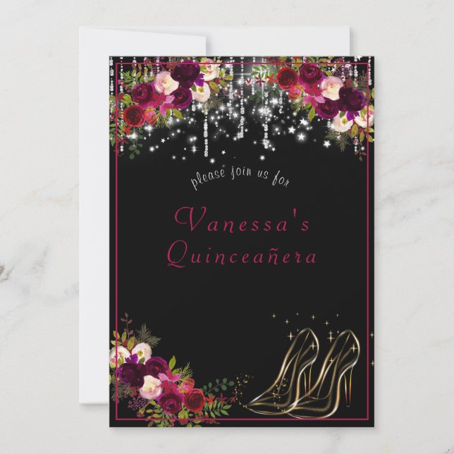 Convites Lindas Rosas Vermelhas Estrelas Brilhantes Saltos  (Frente)