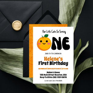 Convites Lindinho Laranja Cítrico 1º Aniversário