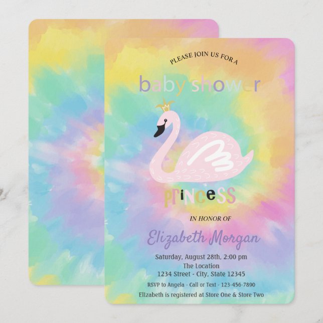 Convites Lindíssimo Chá de Bebê Cisne Tie Dye (Frente/Verso)