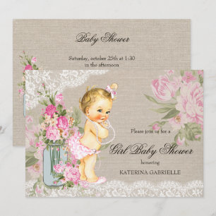 Convites Lindíssimo Chá de Bebê Menina com Renda Floral Sha