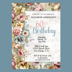 Convites Lindíssimo Colagem Floral Aniversário de 60 anos