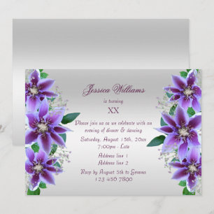 Convites Lindo Aniversário Floral de Clematite Roxa