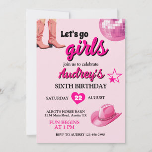 Convites Lindo Aniversário Western Let's Go Girls Rosa