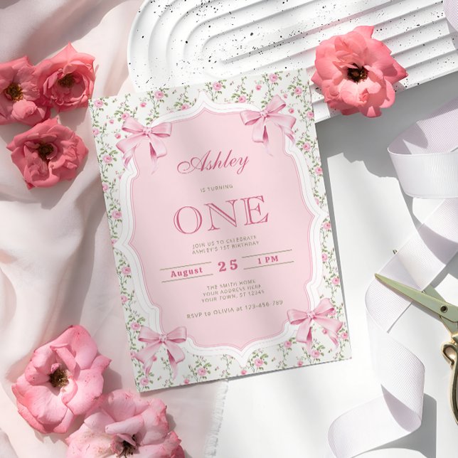 Convites Lindo Arco de Coquete Pink 1º Aniversário (Criador carregado)