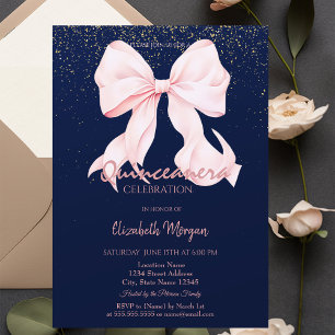 Convites Lindo Arco Rosa Confetes Azul Marinho Quinceañera 