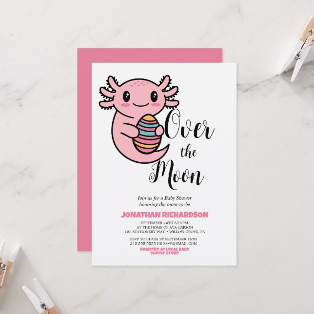 Convites Lindo Axolote Super Fofinho Segurando Ovo de Pásco (Frente/Verso In Situ)