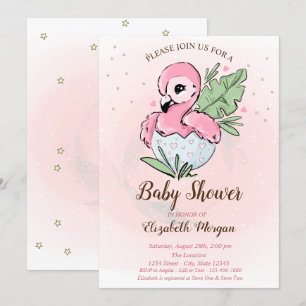 Convites Lindo Bebê Flamingo Rosa Estrelas Chás de Bebê 