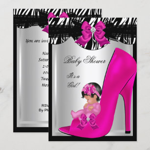 Convites Lindo Bebê Menina Chuveiro Zebra Sapato Rosa Quent
