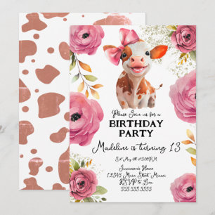 Convites Lindo Bezerro Aquarela Vaca Aniversário Florais Ro