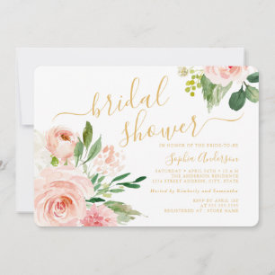 Convites Lindo Blush Dourado Floral Chá de Noiva