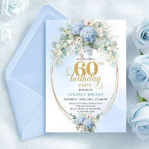 Convites Lindo Boho Floral Azul Poeirento Dourado Aniversár