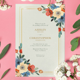 Convites Lindo Casamento com Aguarela Floral em Tons de Sal