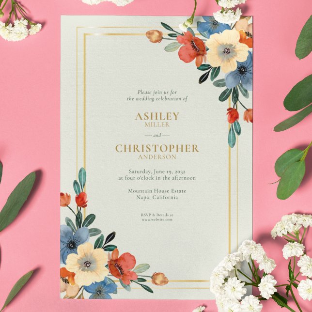 Convites Lindo Casamento com Aguarela Floral em Tons de Sal (Criador carregado)