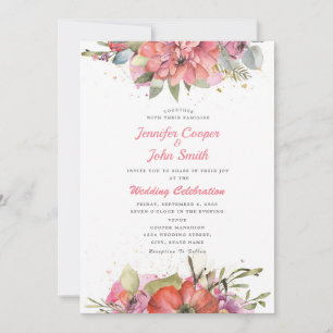 Convites Lindo Casamento Floral Rosa Vermelho Aquarela