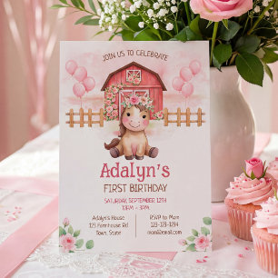 Convites Lindo Cavalo Floral Rosa de Aniversário