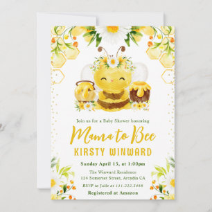 Convites Lindo Chá de Bebê Floral Amarelo com Abelha Melífe