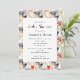Convites Lindo Chá de Bebê Floral Azul Branco Pêssego
