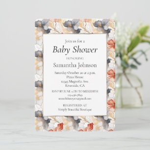 Convites Lindo Chá de Bebê Floral Azul Branco Pêssego