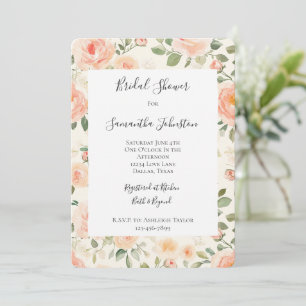 Convites Lindo Chá de Noiva Floral Creme Pêssego