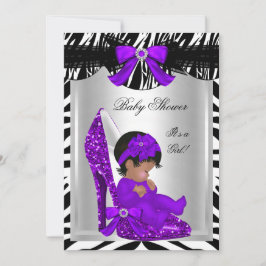Convites Lindo Chuveiro de Bebê Menina Zebra Sapato Roxo de