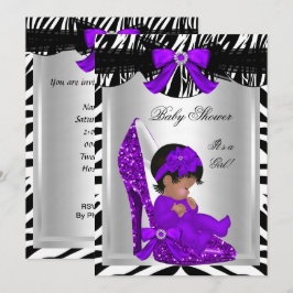 Convites Lindo Chuveiro de Bebê Menina Zebra Sapato Roxo de