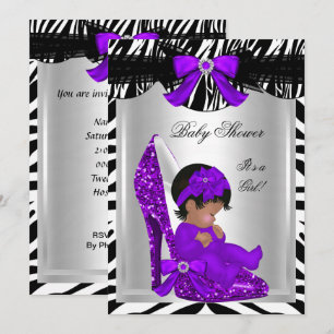 Convites Lindo Chuveiro de Bebê Menina Zebra Sapato Roxo de