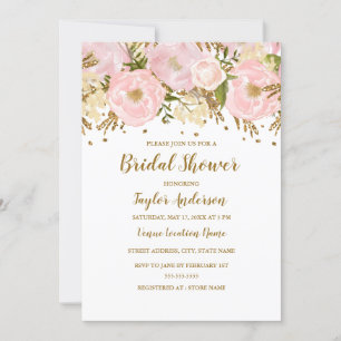 Convites Lindo Chuveiro Floral Rosa Bege Dourado