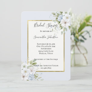 Convites Lindo Chuveiro Nupcial Floral Azul Branco